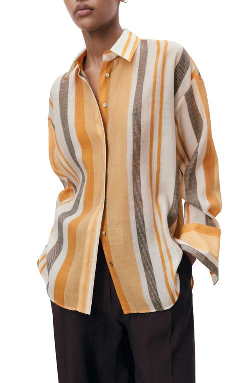 Mango Striped Button-up Shirt In Orange