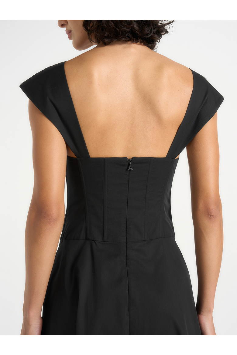 Faith Cap Sleeve Corset Cotton Midi Dress, Alternate, color, Black