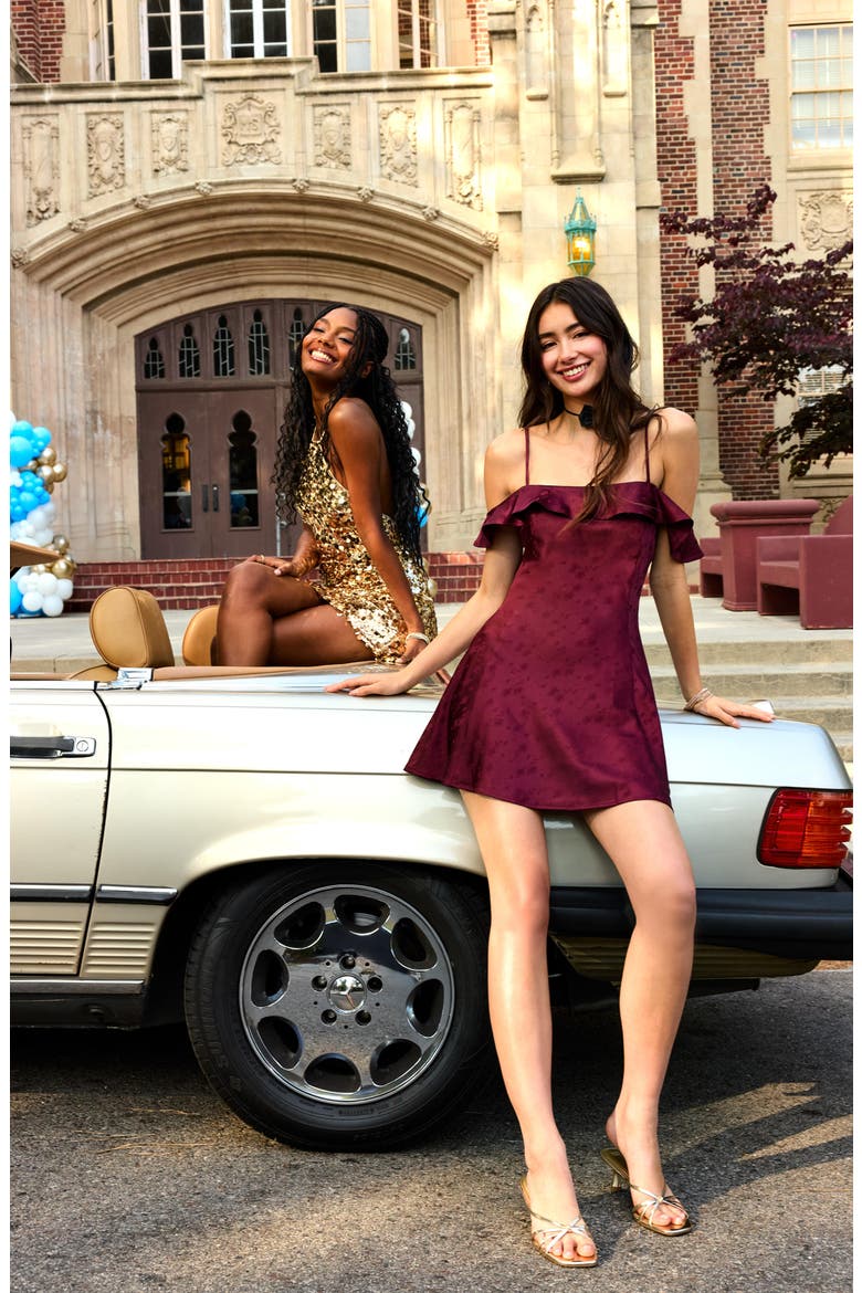 Sequin Halter Minidress, Alternate, color, GOLD