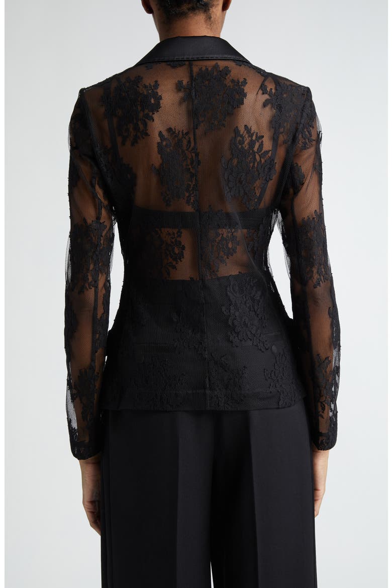 Sheer Floral Lace & Satin Jacket, Alternate, color, N0000 NERO