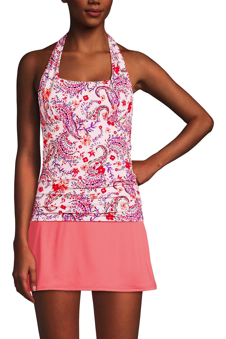 Chlorine Resistant Square Neck Halter Tankini Swimsuit Top, Main, color, Wood Lily Multi Floral Paisley