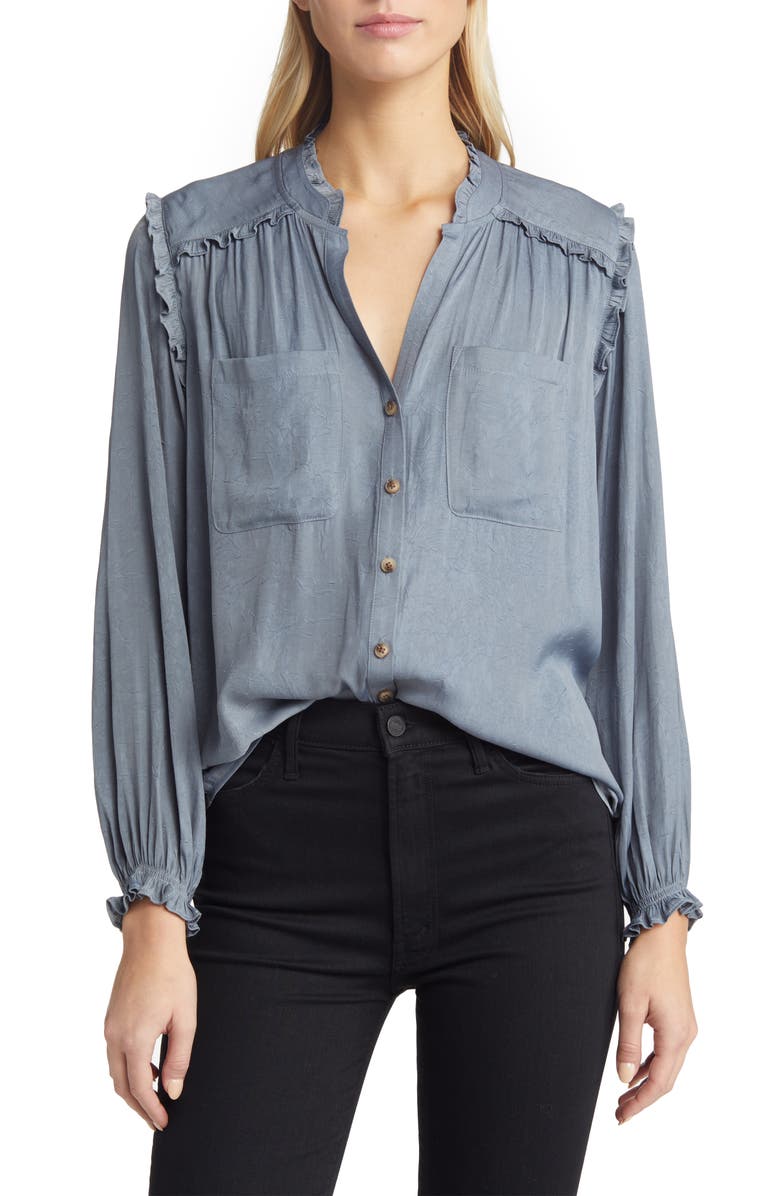 Wit & Wisdom Ruffle Split Neck Blouse, Main, color, 