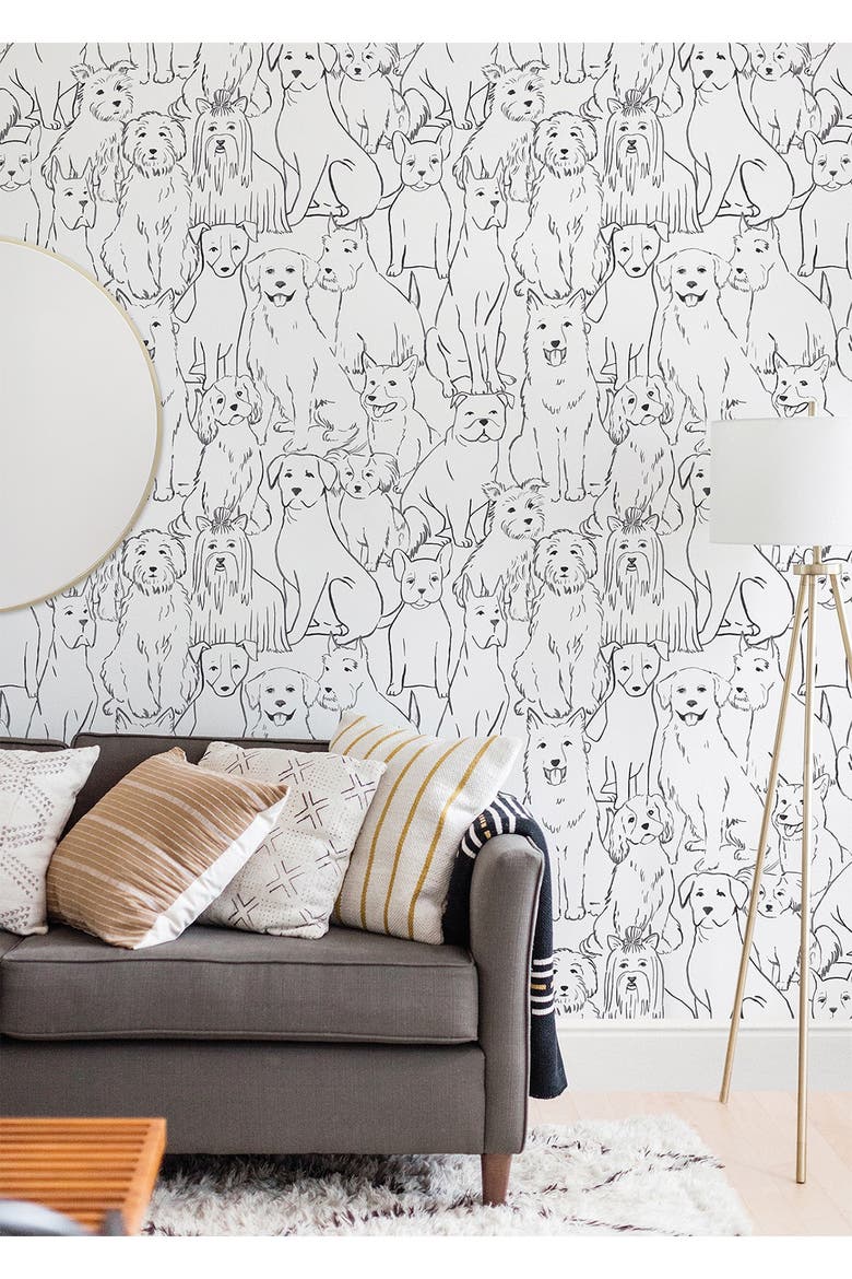 Black & White Paws On Peel & Stick Wallpaper, Alternate, color, WHITE