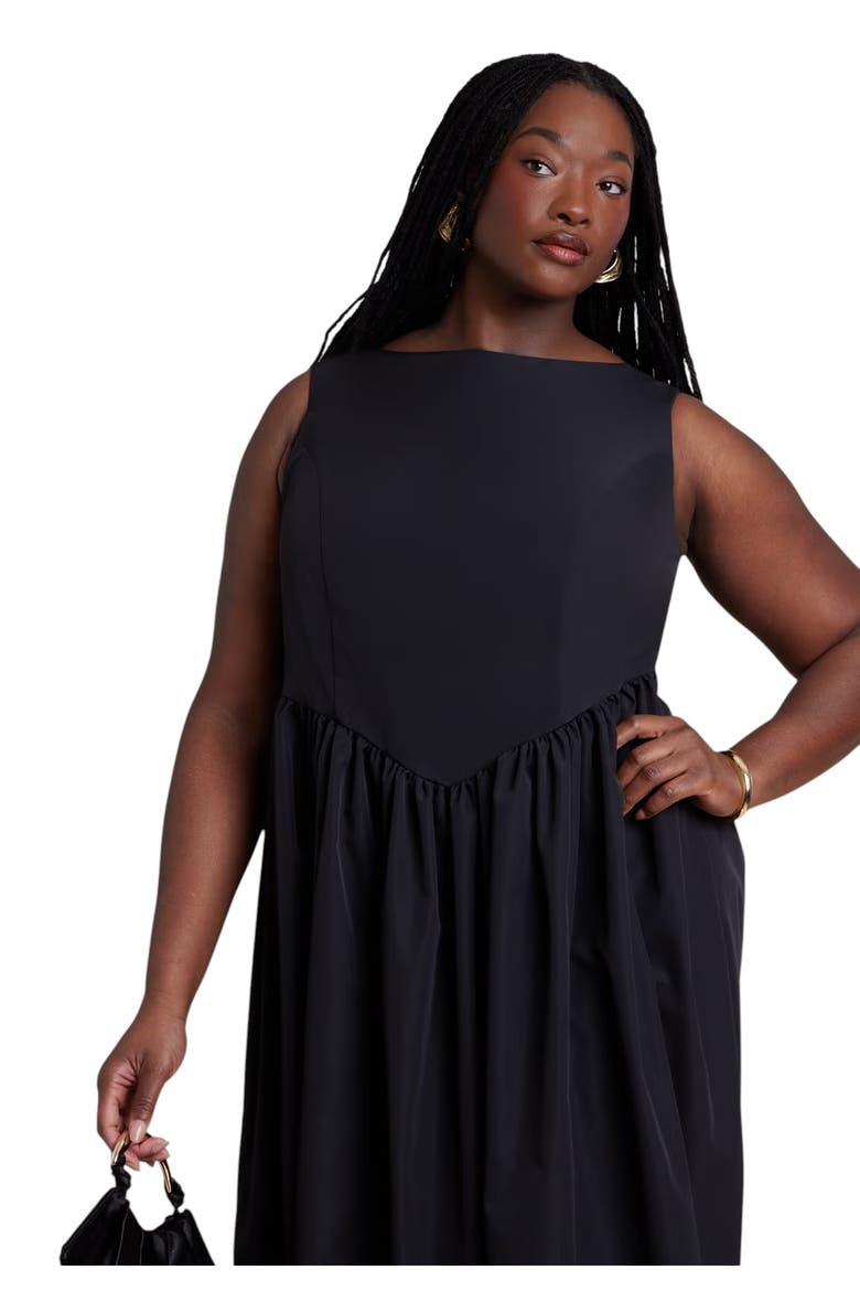 Boat Neck Flare Midi Dress, Alternate, color, BLACK ONYX