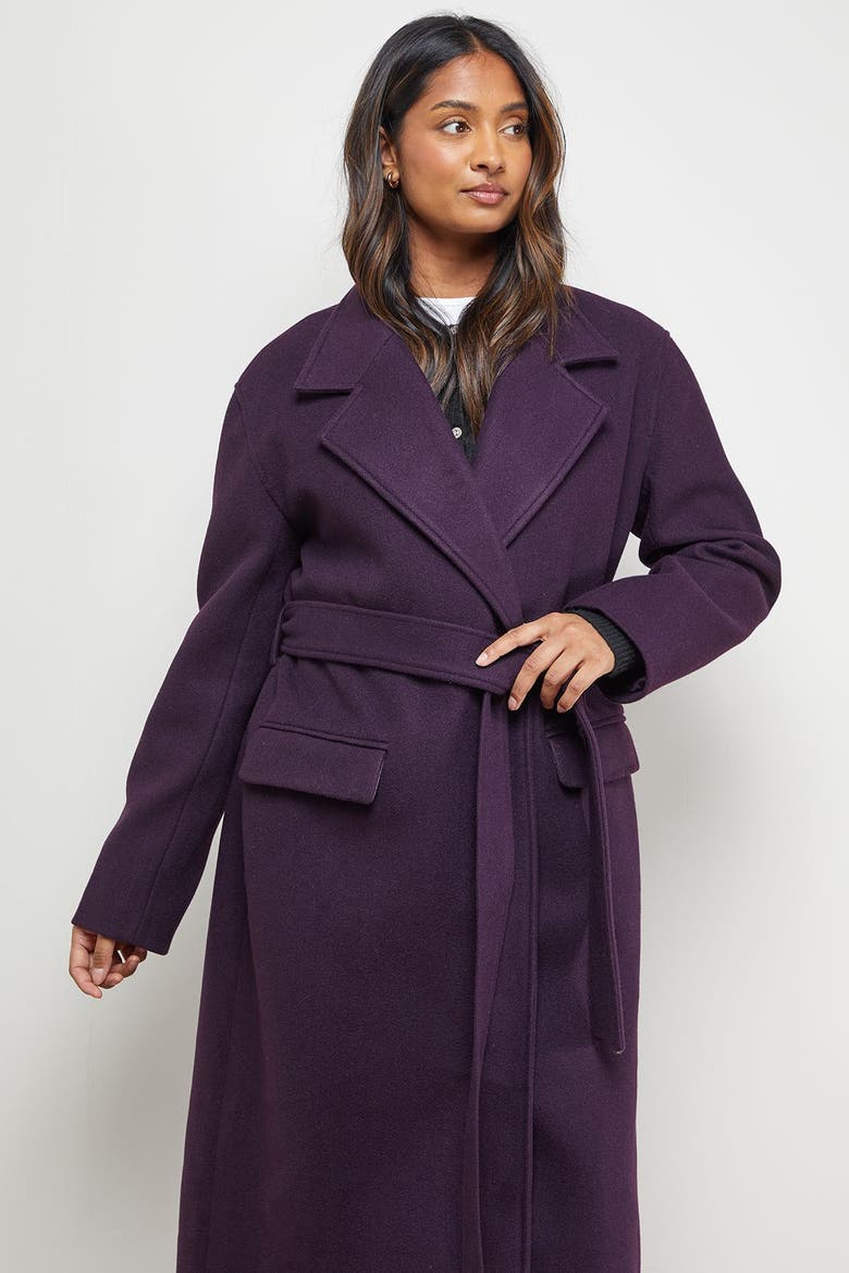 Tie Belt Detail Midi Coat, Alternate, color, Berry
