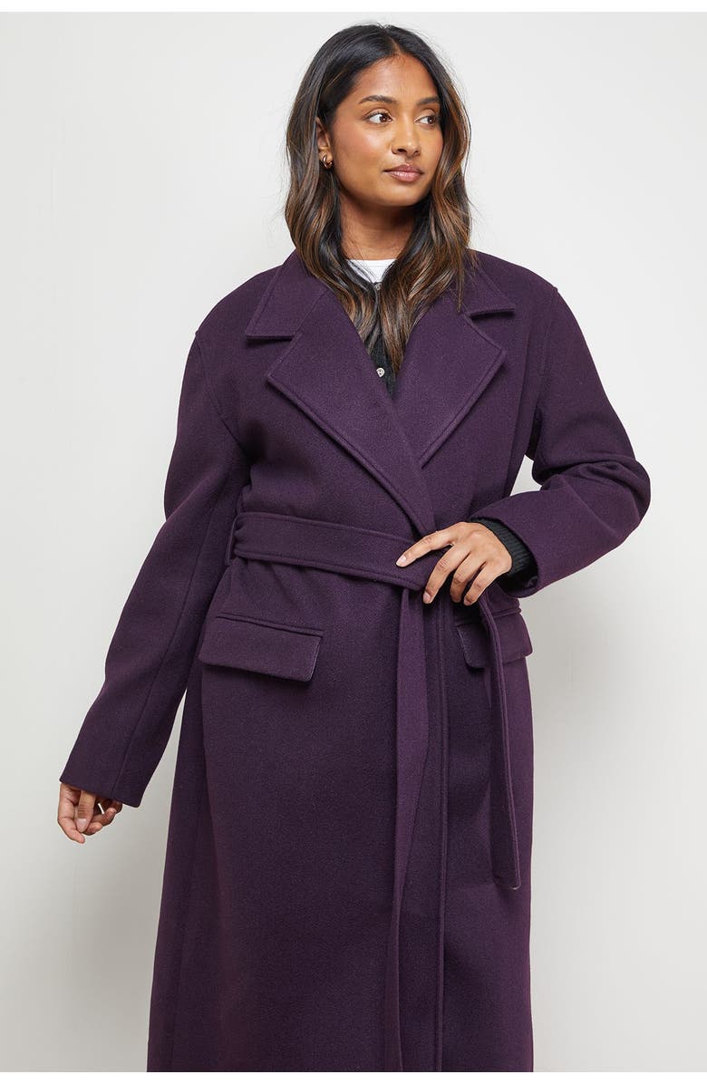 Oasis Tie Belt Detail Midi Coat, Alternate, color, Berry