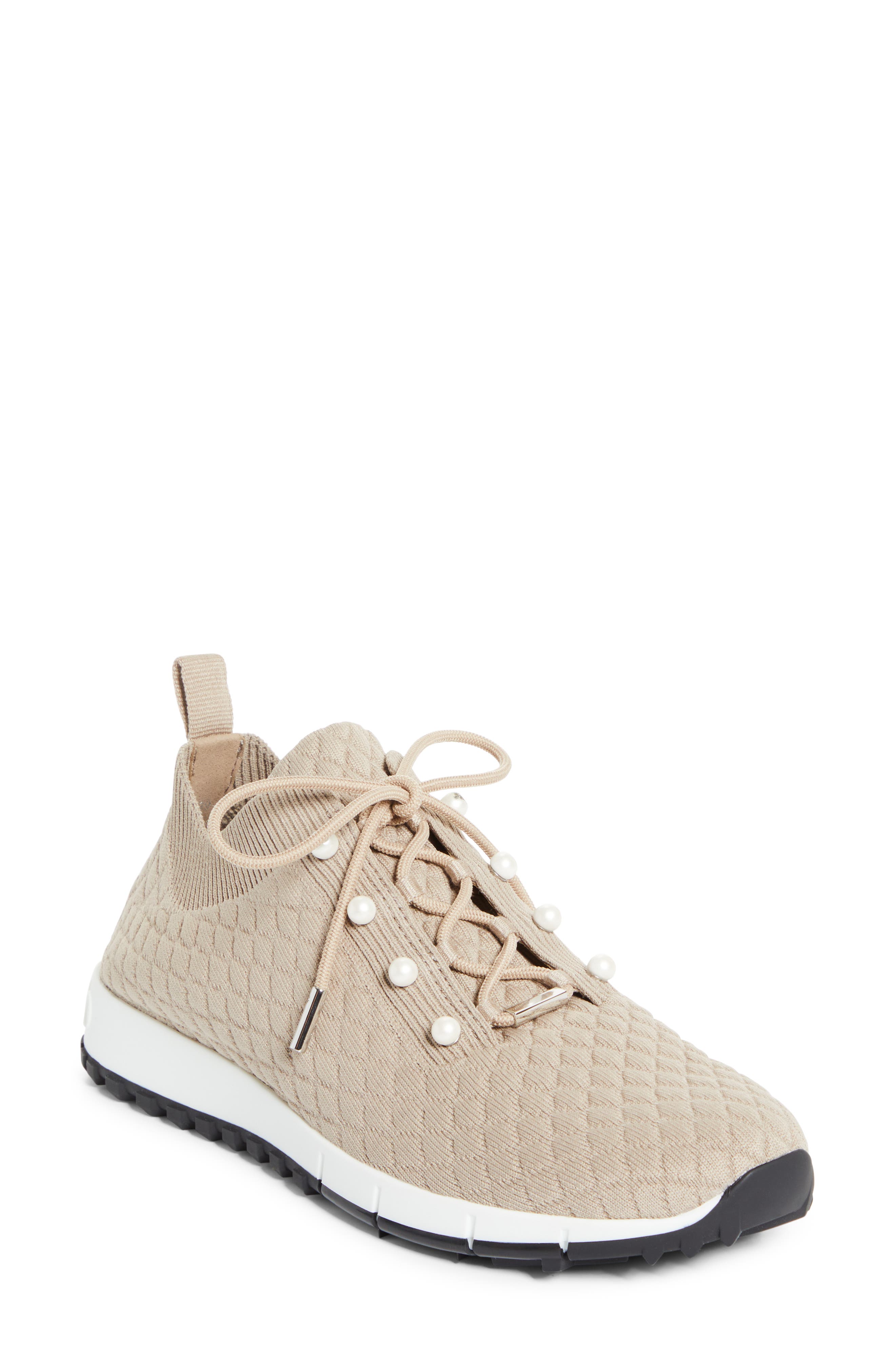 Jimmy Choo Veles Faux Pearl Knit Sneaker, Main, color, X Stone