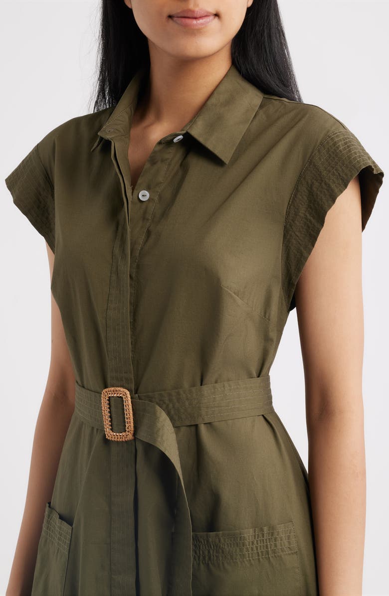 Eliza J Trapunto Midi Shirtdress, Alternate, color, Olive