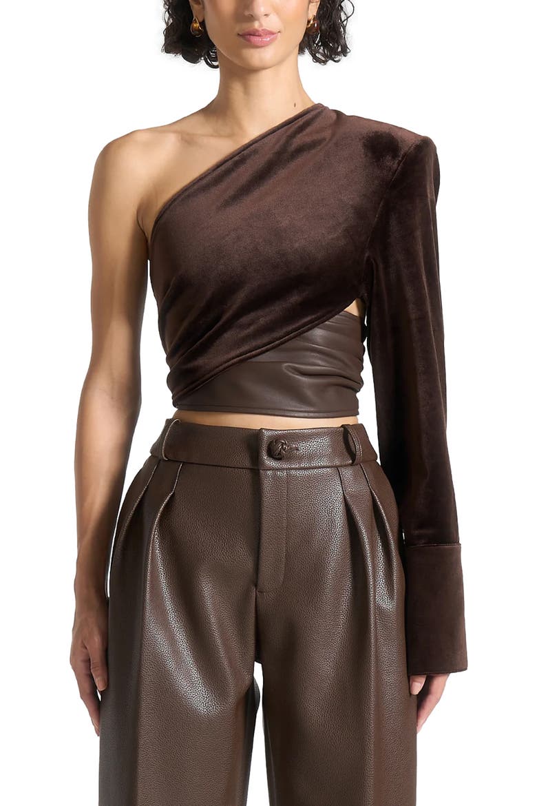 Coralie One Sleeve Velour Wrap Top, Alternate, color, Brown