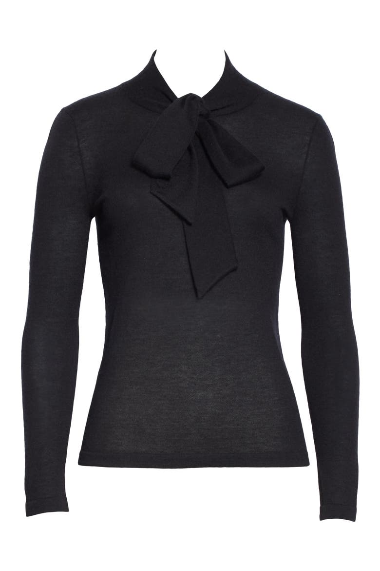 Essentials Tie Neck Cashmere Sweater, Alternate, color, BLACK