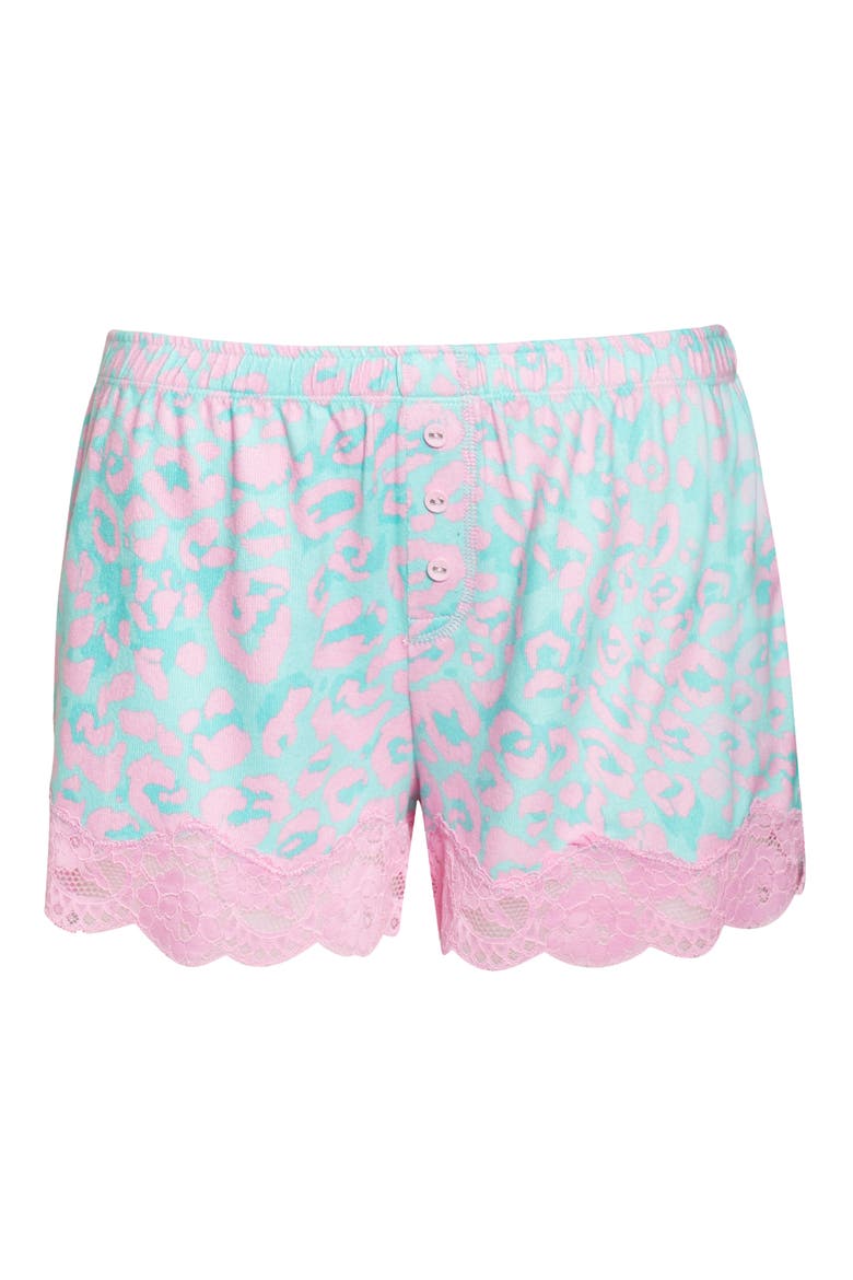 Leo Dreams Lace Trim Brushed Jersey Pajama Shorts, Alternate, color, AQUA