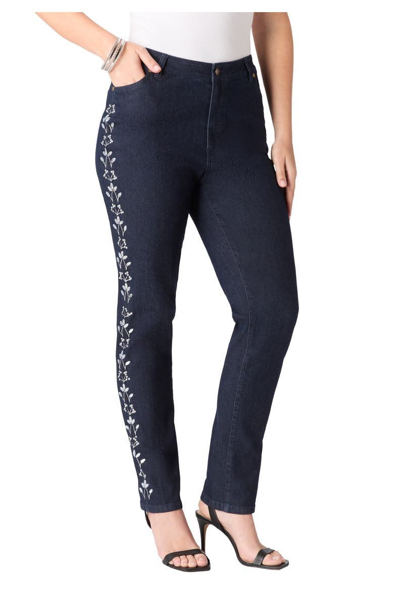 Plus Size Embellished Straight Leg Jean, Main, color, INDIGO EMBELLISHED VINE