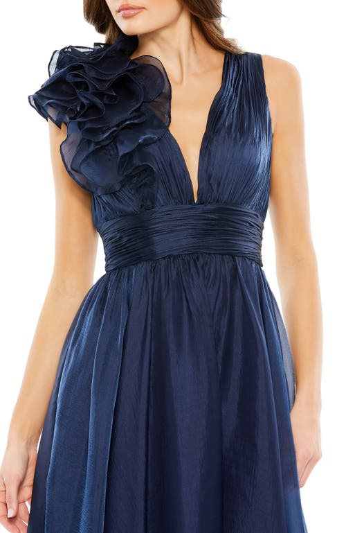 Mac Duggal Plunging Ruffled A-line Cocktail Dress In Midnight