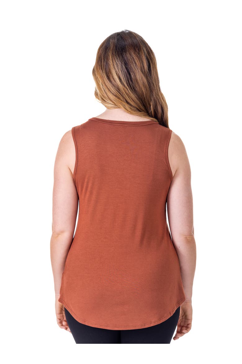 Petites V-Neck Tunic Tank Top with Round Hemline, Alternate, color, Cinnamon