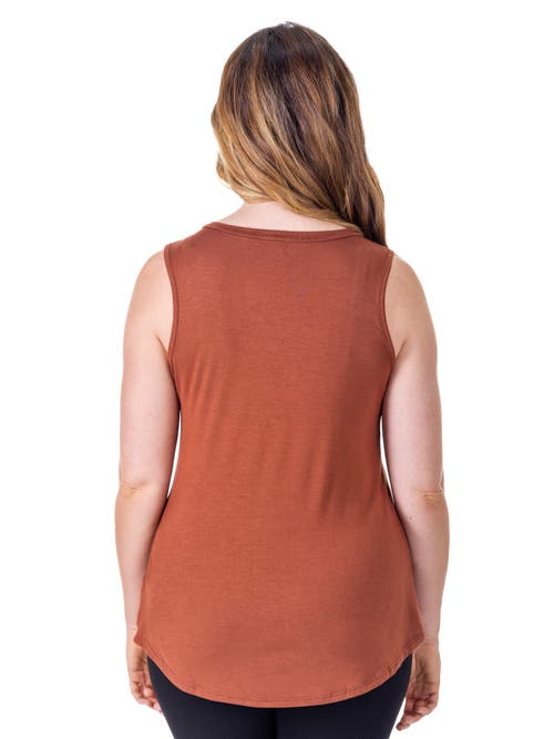 24seven Comfort Apparel Petites V-neck Tunic Tank Top With Round Hemline In Brown