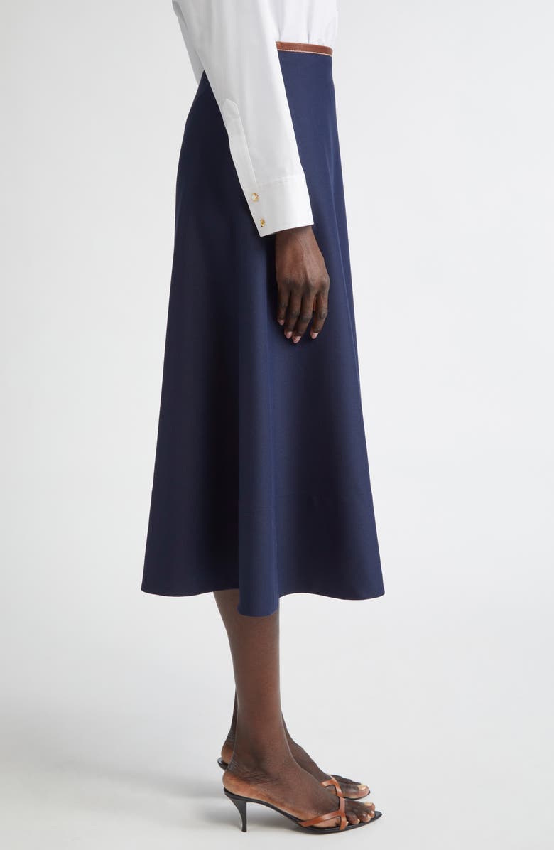 ST. JOHN Stretch Gabardine A-Line Midi Skirt, Alternate, color, Navy