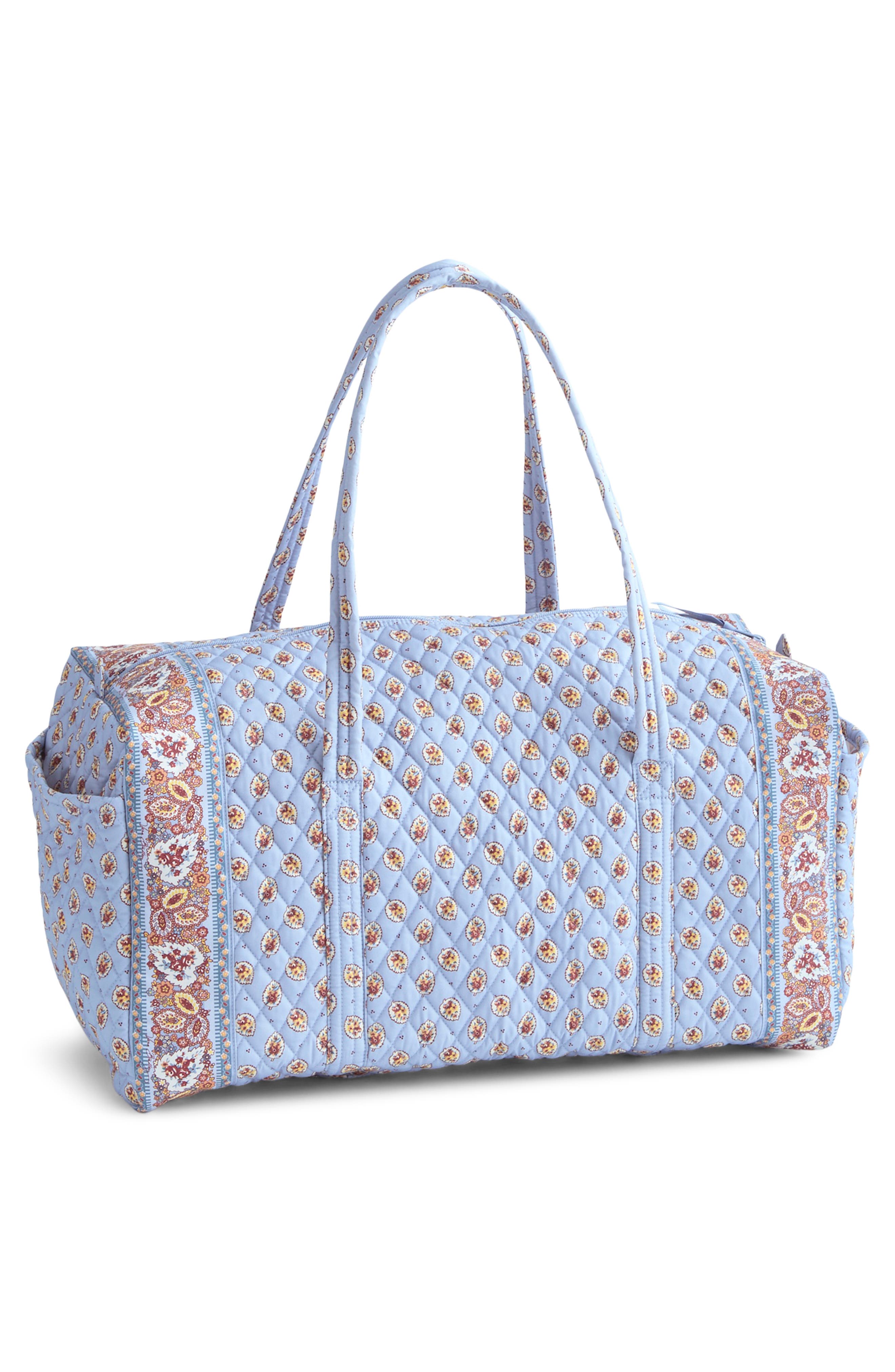 VERA BRADLEY Large Original Quilted Duffle Bag, Alternate, color, Blue Leaf