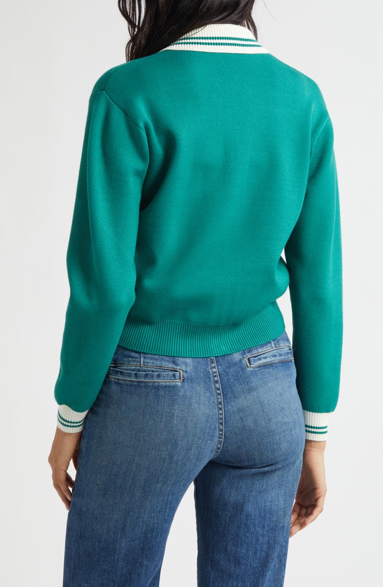 Sporty & Rich Crown Embroidered Full Zip Cardigan, Alternate, color, Alpine