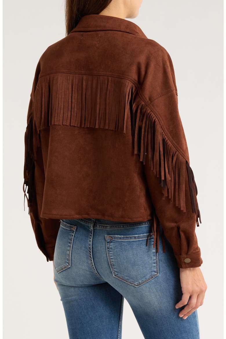 Fringed Faux Suede Shirt Jacket, Alternate, color, CHOCOLATE