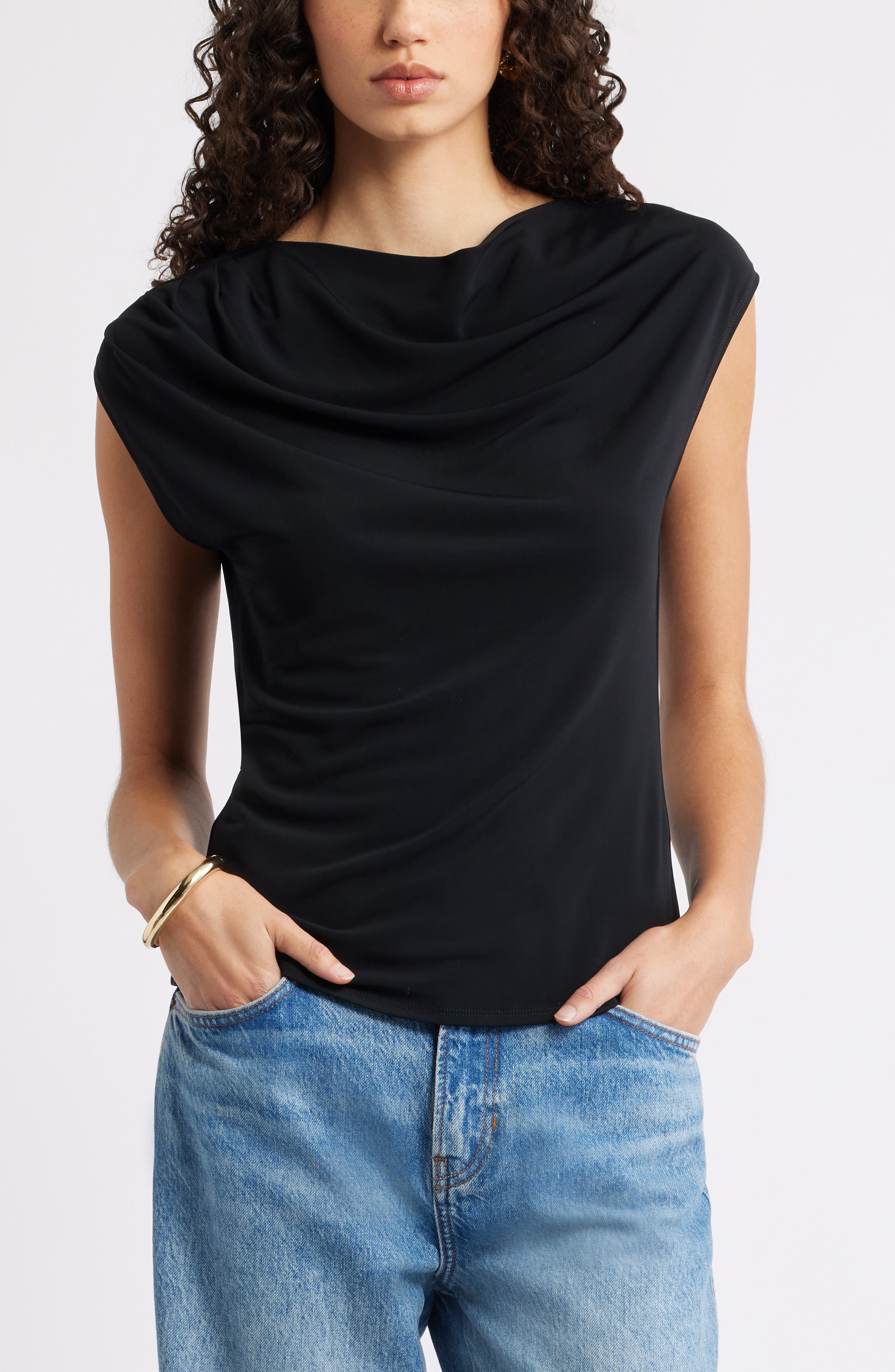 Drape Cap Sleeve Jersey Top