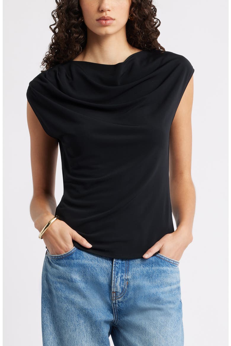 Drape Cap Sleeve Jersey Top, Main, color, BLACK