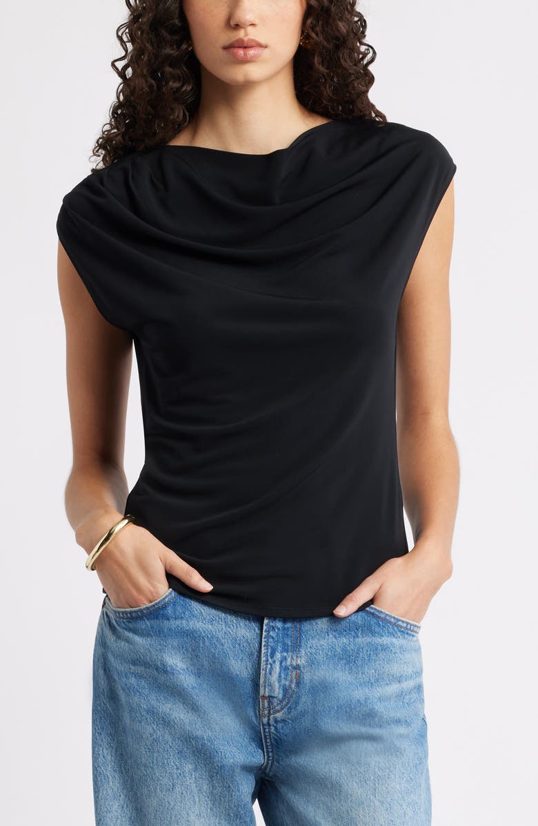 Nordstrom Drape Cap Sleeve Jersey Top, Main, color, Black