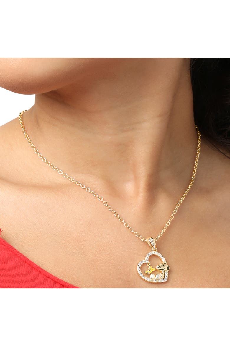 Woodstock and Snoopy Necklace, Crystal Heart Pendant, 16"+2", Alternate, color, Gold