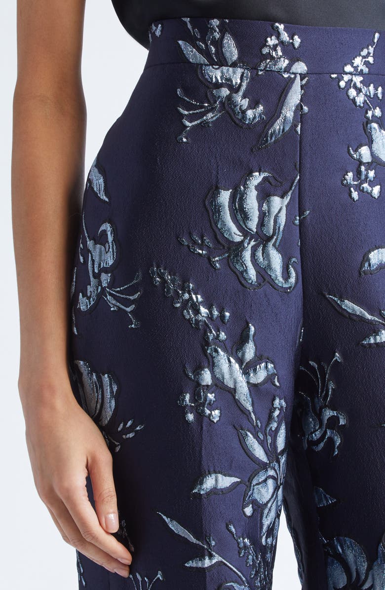 Lela Rose Metallic Floral Brocade Wide Leg Pants, Alternate, color, Navy