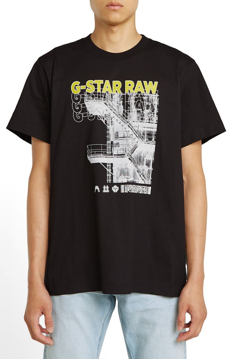 G-STAR Stairs GR Loose Fit Organic Cotton Graphic T-Shirt, Main, color, Dark Black