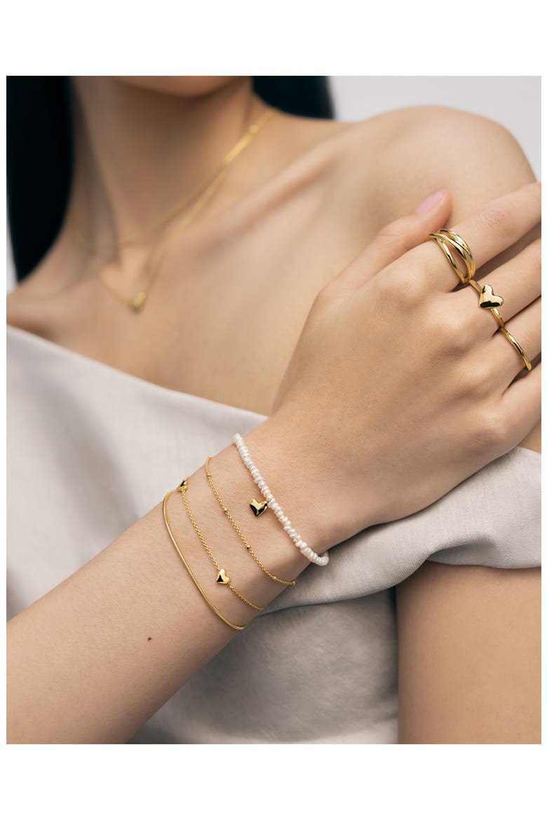 Mini Heart Freshwater Pearl Bracelet, Alternate, color, 18CT GOLD VERMEIL / PEARL