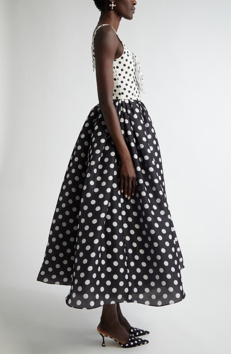 Carolina Herrera Rosette Polka Dot Fit
Flare Silk Midi Dress, Alternate, color,