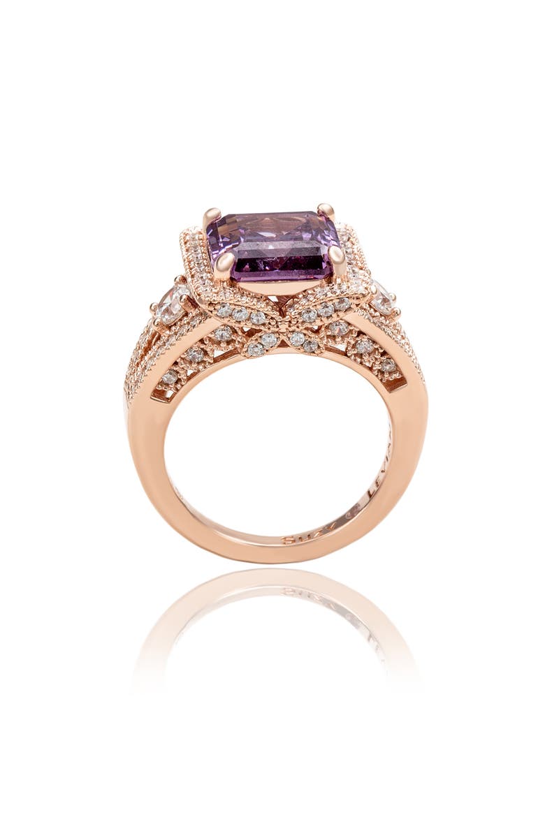 Asscher Cubic Zirconia Engagement Ring, Alternate, color, PURPLE
