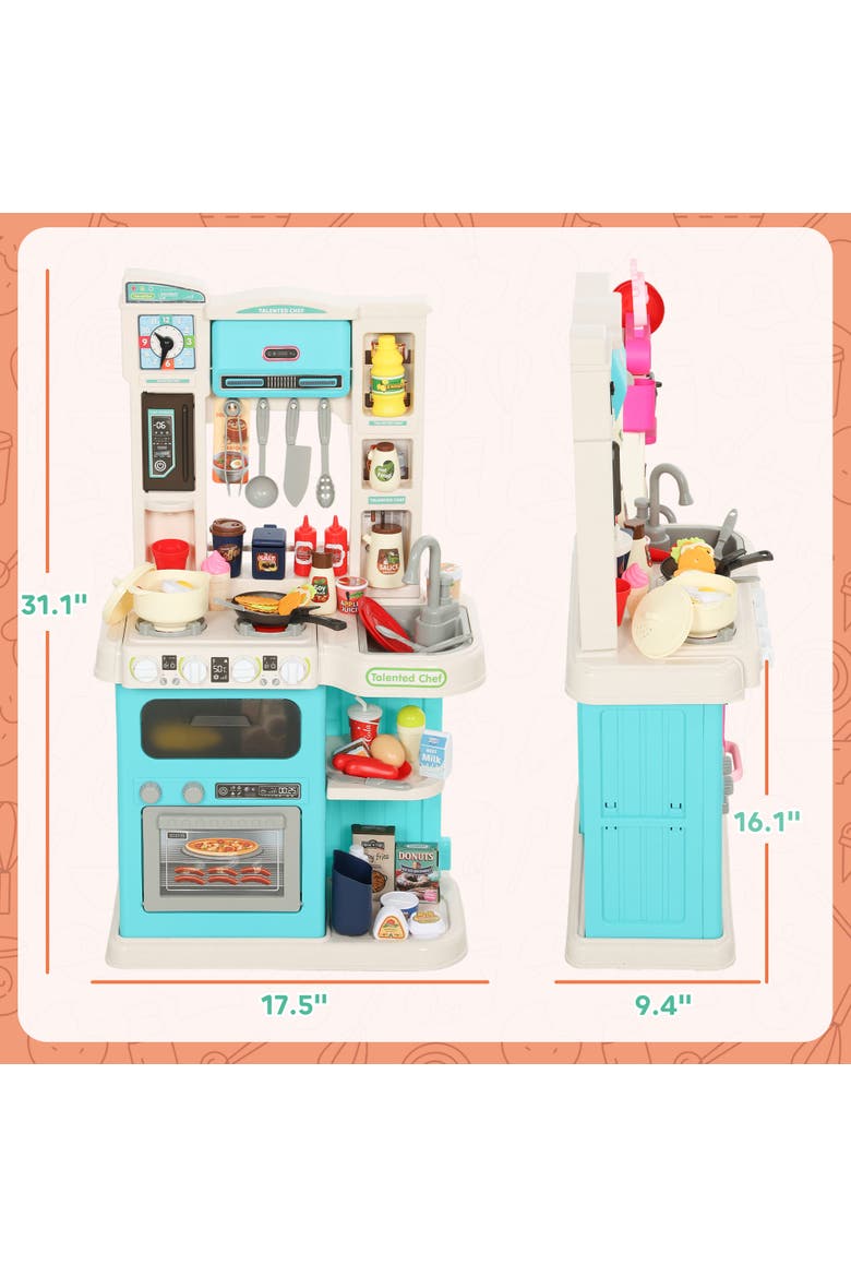 Kids Play Kitchen Toy Set, Chef Pretend Kitchen Playset with Real Lights & Sounds, 92 Pcs Toy Food & Cookware Accessories, Ages 3-6, Green, Alternate, color, Green
