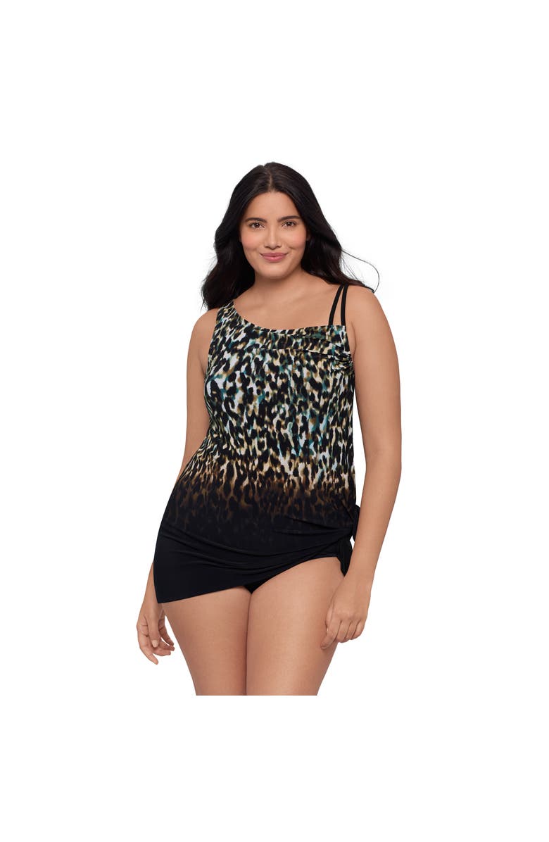 Trimshaper Brianna Adjustable Side-Tie Coverage Plus Size Swimdress, Main, color, Leopard In The Mist Ombre