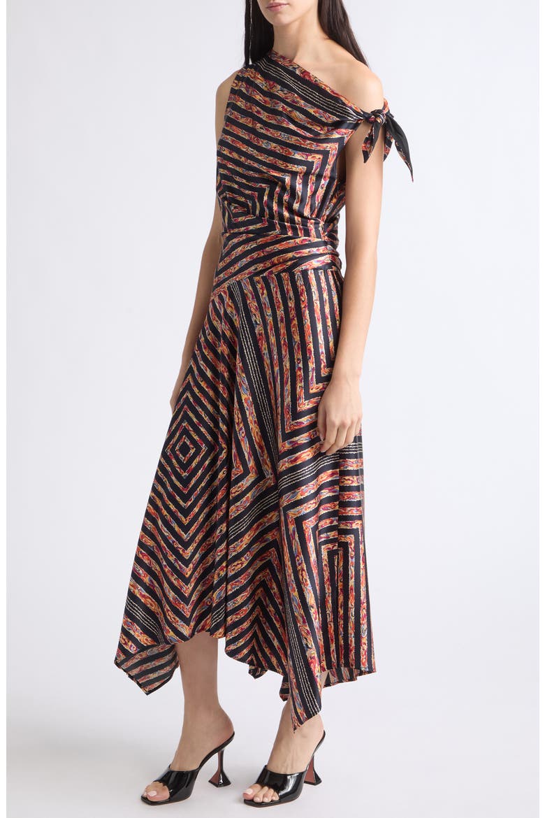 Portia One-Shoulder Stripe Silk Midi Dress, Alternate, color, STUDIO