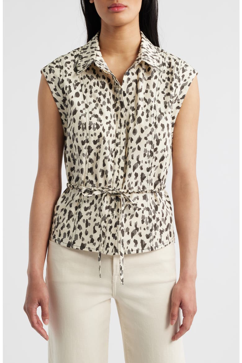 Animal Spot Cap Sleeve Cotton Peplum Top, Main, color, BLACK/ CREAM