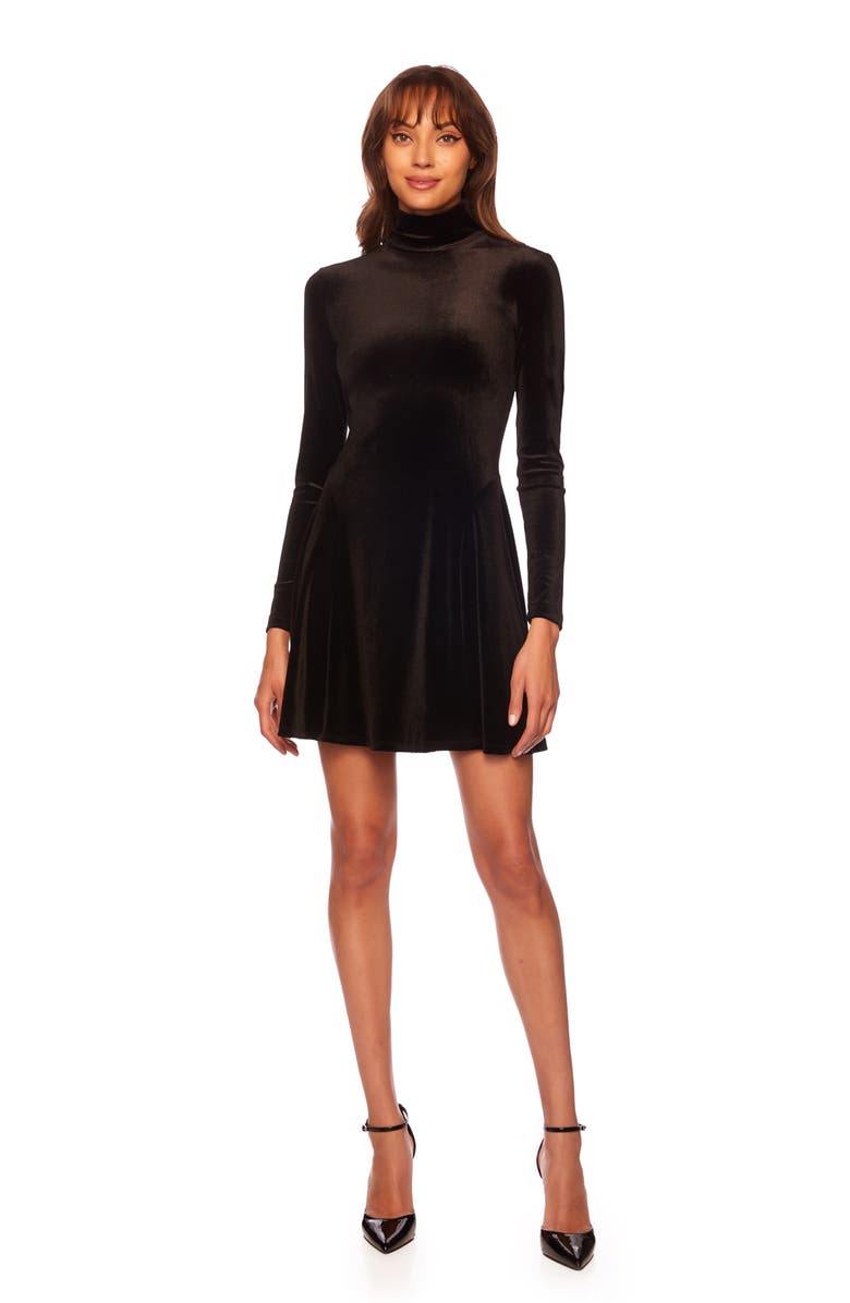 Susana Monaco Long Sleeve Mock Neck Stretch Velvet Minidress, Alternate, color, 