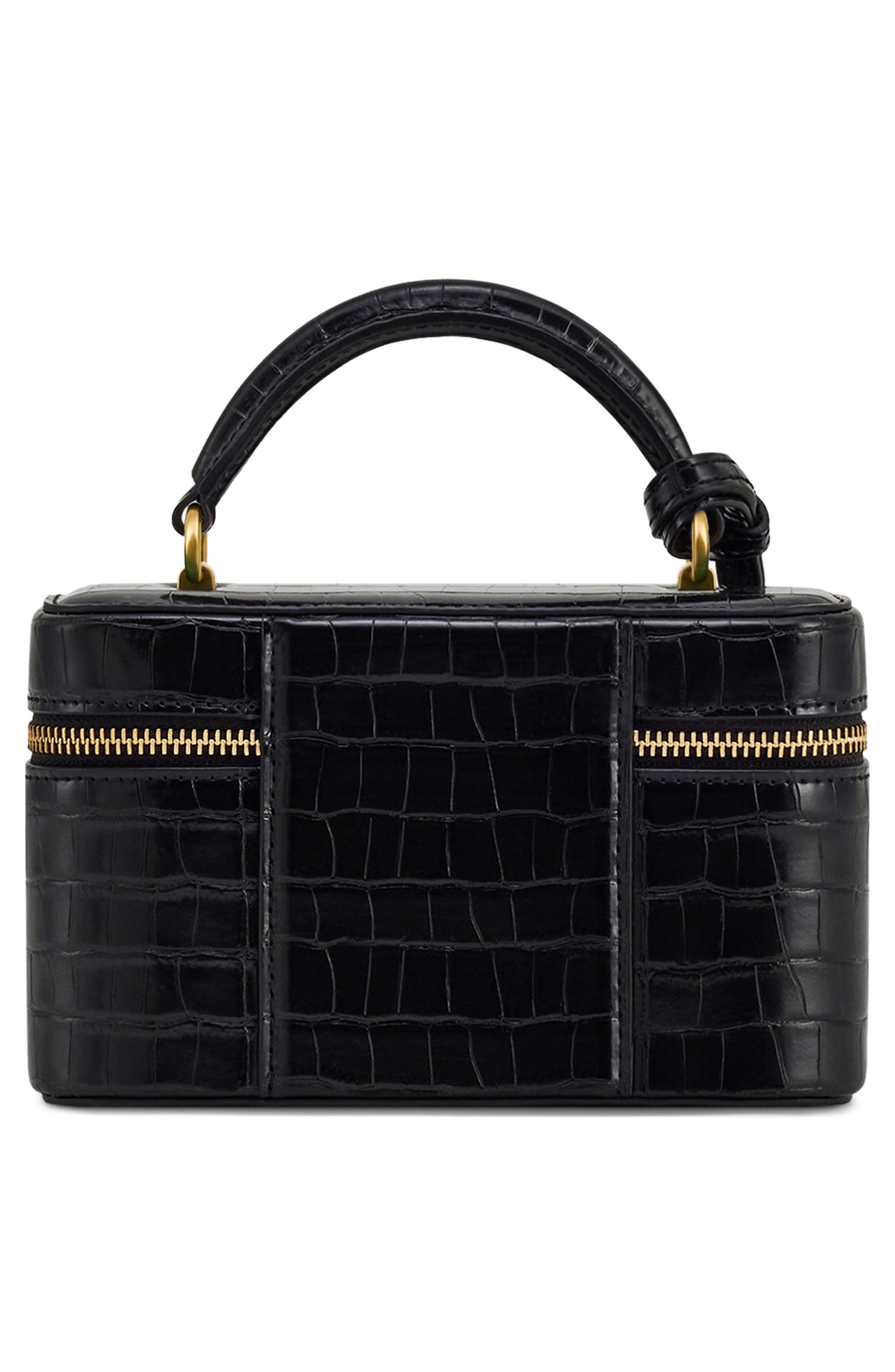 JW PEI Cleo Faux Leather Top Handle Train Case, Alternate, color, Black Croc