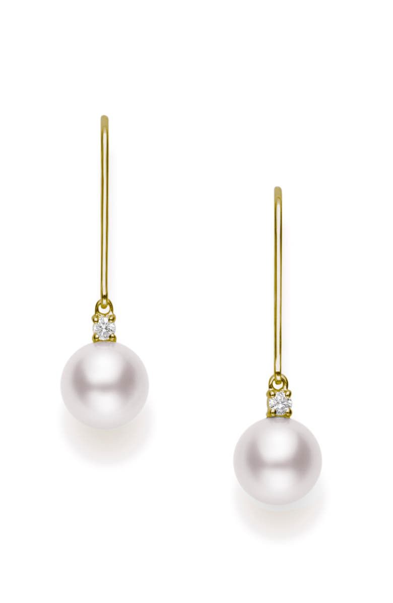 Mikimoto Akoya Pearl & Diamond Linear Earrings, Main, color, 