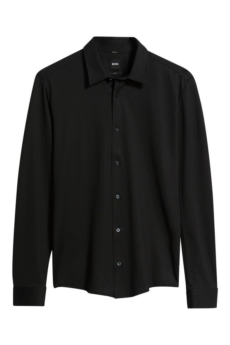 Roan Slim Fit Performance Button-Up Shirt, Main, color, BLACK
