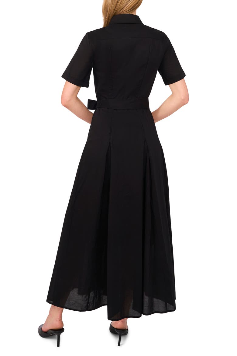 Box Pleat Tie Belt Cotton Maxi Shirtdress, Alternate, color, RICH BLACK