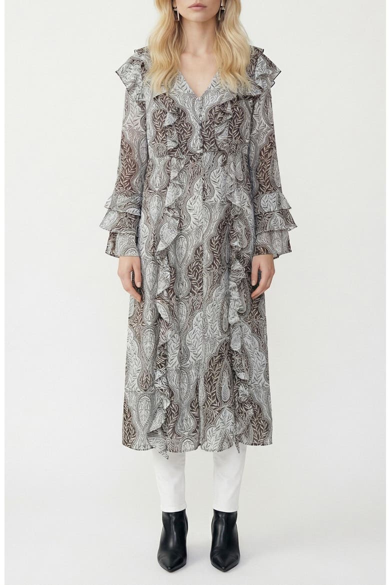 Tara Leaf Print Button Front Longline Cardigan, Main, color, SKYWRITING AOPTAMMY