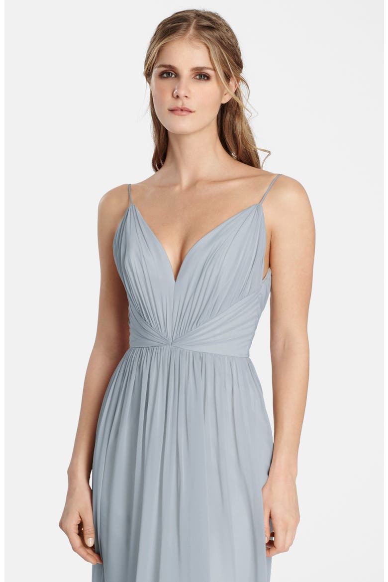 Draped V-Neck Chiffon Gown, Alternate, color, SILVER