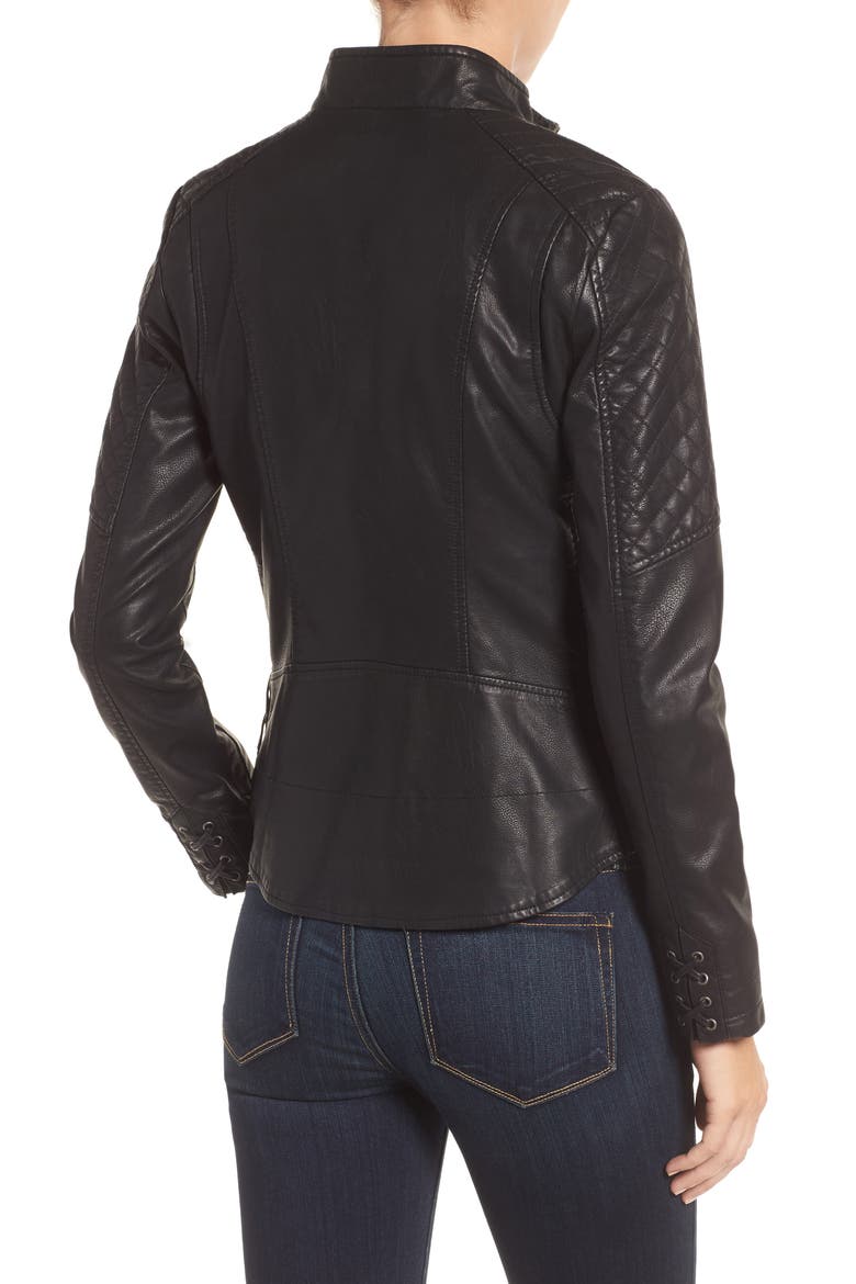 Faux Leather Jacket, Alternate, color, BLACK