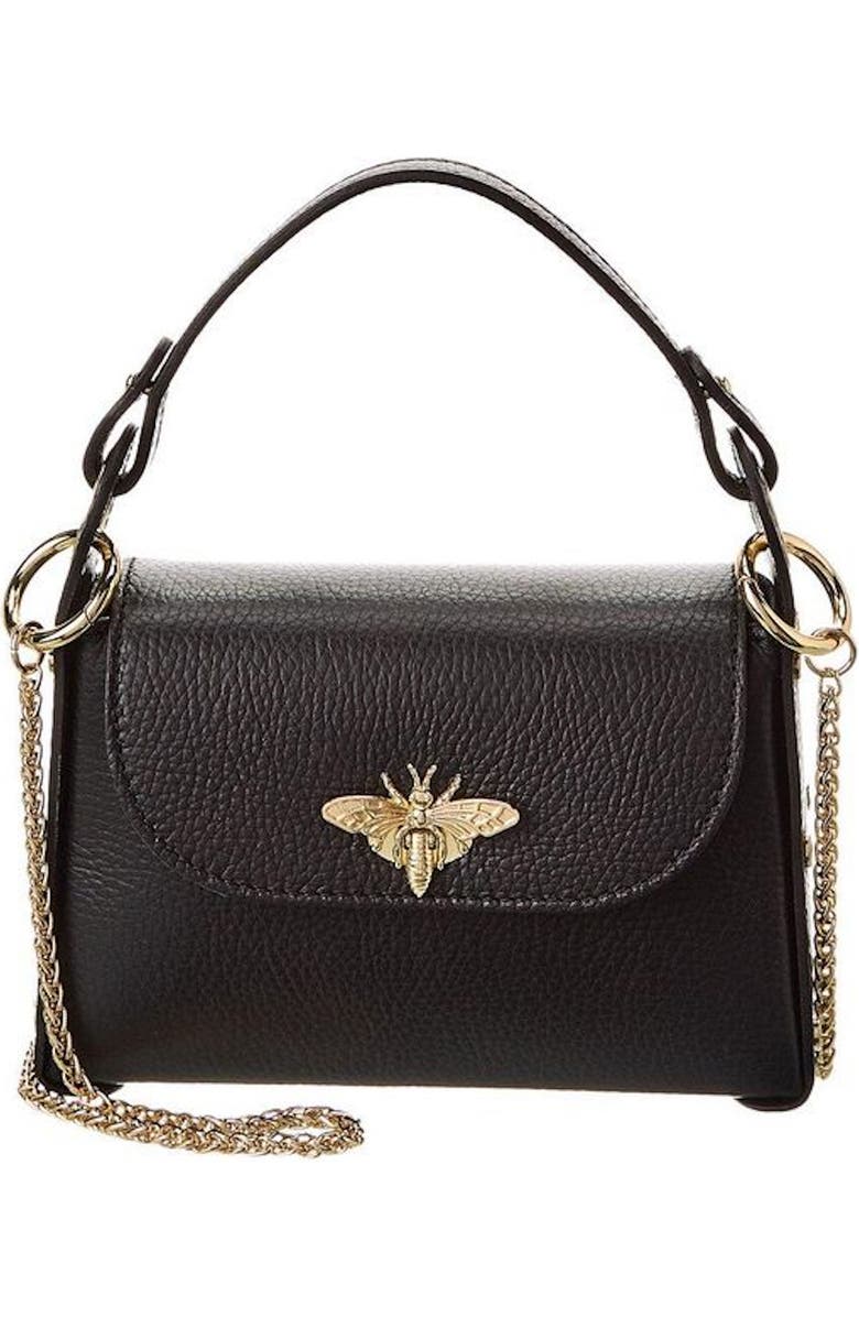 Persaman New York Bee Top Handle Leather Satchel, Main, color, Black