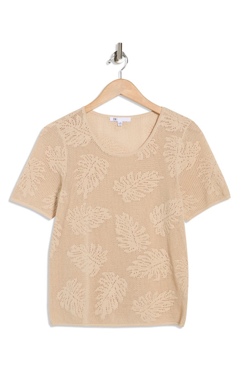 DR2 by Daniel Rainn Cotton Jacquard Short Sleeve Sweater, Alternate, color, Light Sand