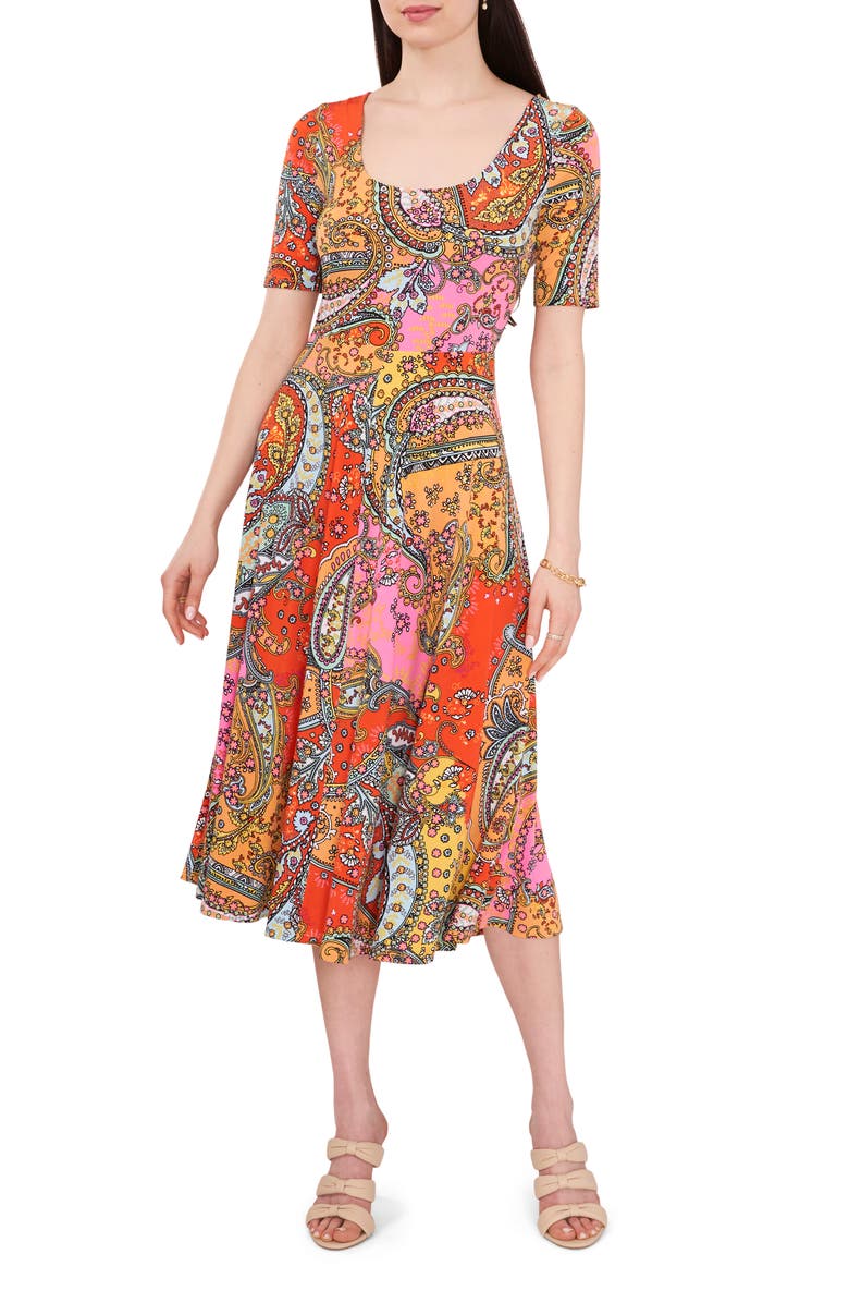 Chaus Paisley Print Midi Dress, Main, color, Orange/ Peach