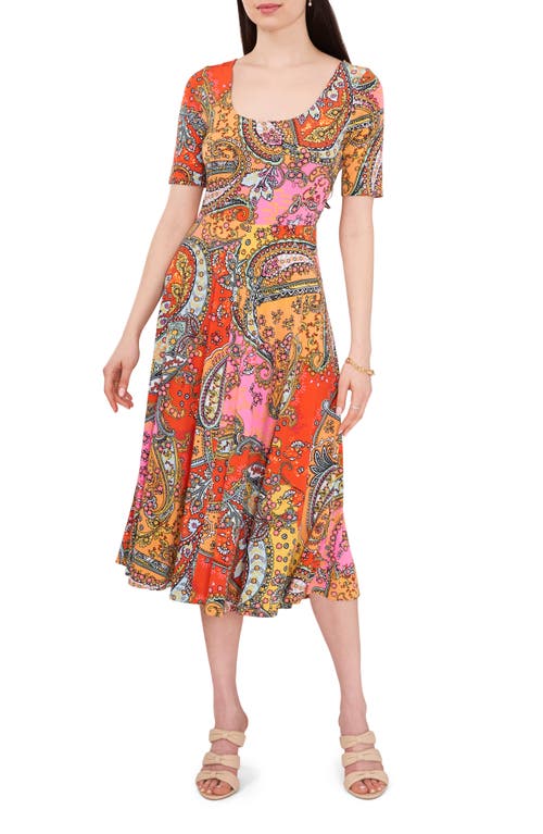 Chaus Paisley Print Midi Dress in Orange/Peach 