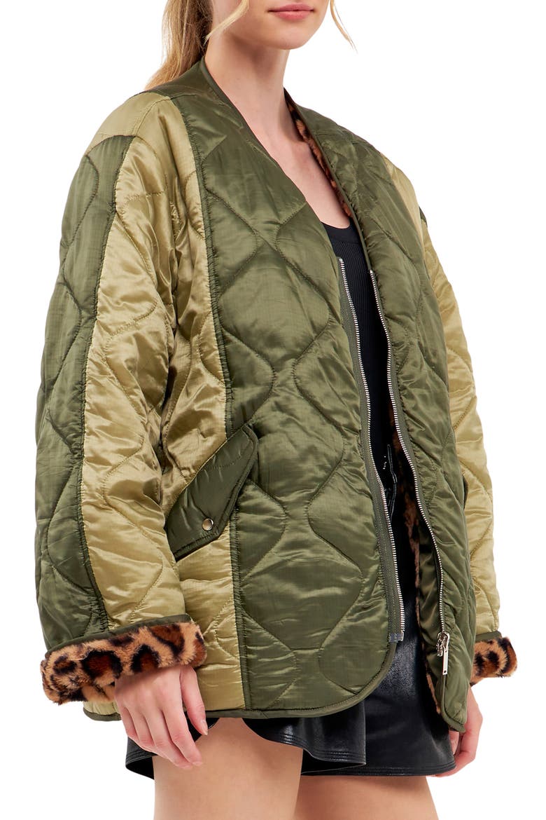 Oversize Quilted Ripstop Jacket, Alternate, color, OLIVE