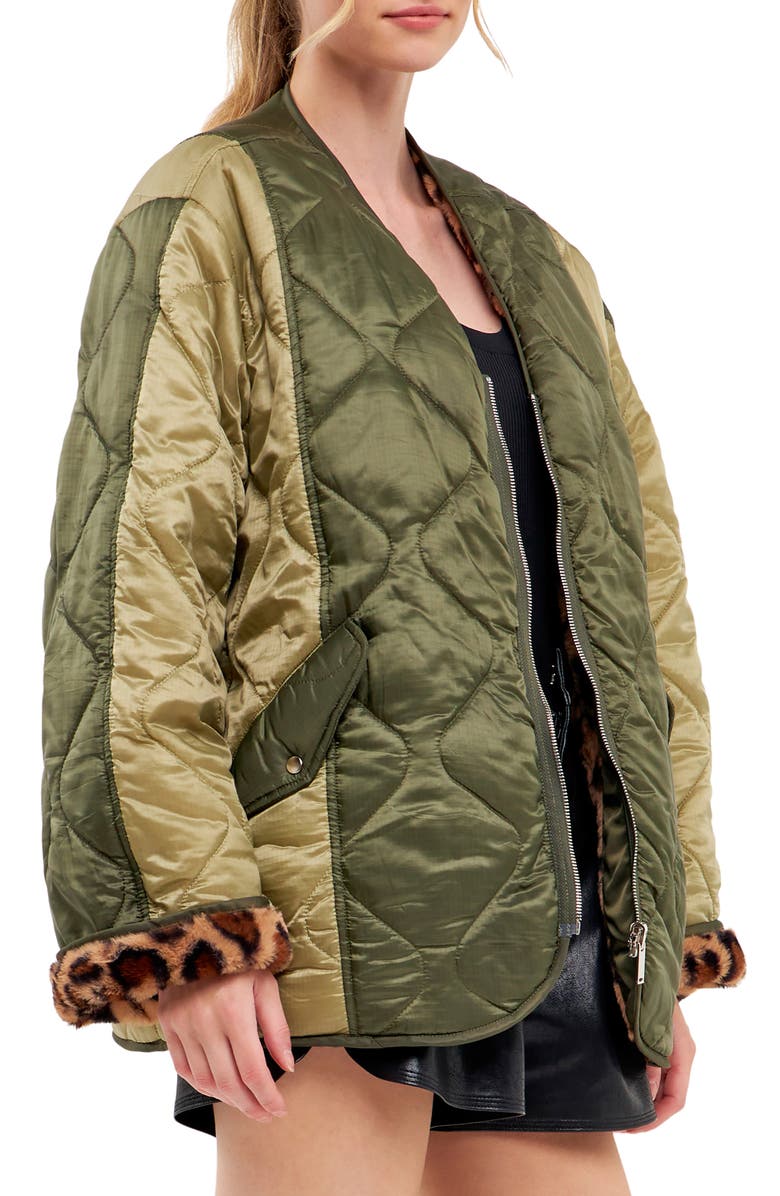 English Factory Oversize Quilted Ripstop Jacket, Alternate, color, Olive